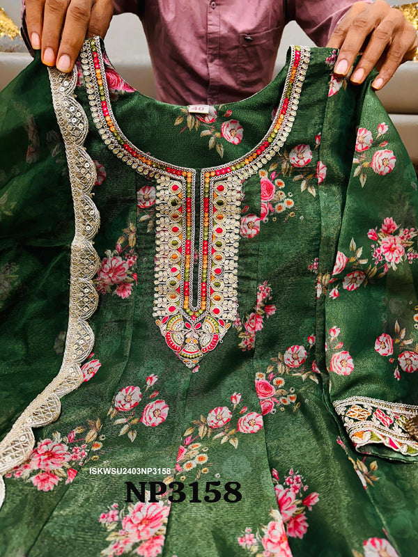 Digital Printed Tissue Organza Anarkali Kurti With Silk Pant And Dupatta-ISKWSU2403NP3158