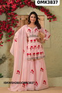 Embroidered Malmal Peplum Kurti With Sharara And Dupatta-ISKWSH2603OMK3837