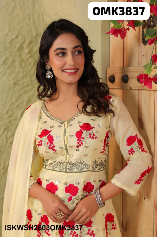 Embroidered Malmal Peplum Kurti With Sharara And Dupatta-ISKWSH2603OMK3837