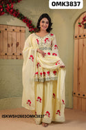 Embroidered Malmal Peplum Kurti With Sharara And Dupatta-ISKWSH2603OMK3837