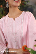 Embroidered Malmal Cotton Kurti With Pant And Dupatta-ISKWSU09046725
