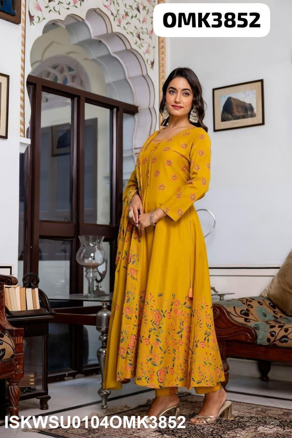 Floral Printed Dobby Cotton Anarkali Kurti With Pant And Dupatta-ISKWSU0104OMK3852