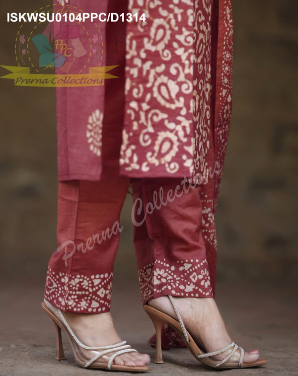 Hand Batik Printed Silk Kurti With Pant And Dupatta-ISKWSU0104PPC/D1314