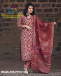 Hand Batik Printed Silk Kurti With Pant And Dupatta-ISKWSU0104PPC/D1314