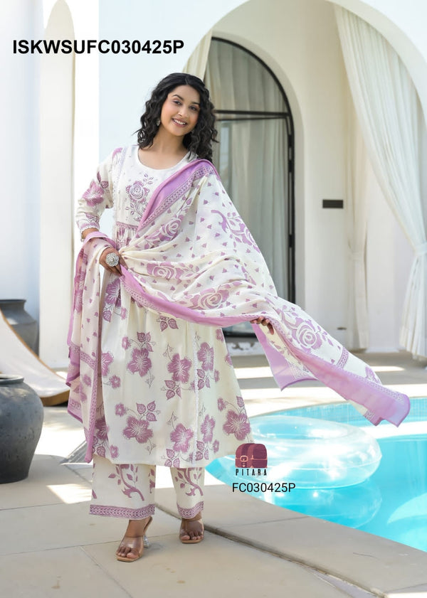Printed Cotton Kurti With Pant And Dupatta-ISKWSUFC030425P/FC030425B