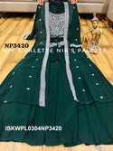 Embroidered Georgette Crop Top With Palazzo And Shrug-ISKWPL0304NP3420
