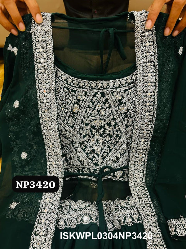 Embroidered Georgette Crop Top With Palazzo And Shrug-ISKWPL0304NP3420
