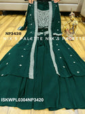Embroidered Georgette Crop Top With Palazzo And Shrug-ISKWPL0304NP3420