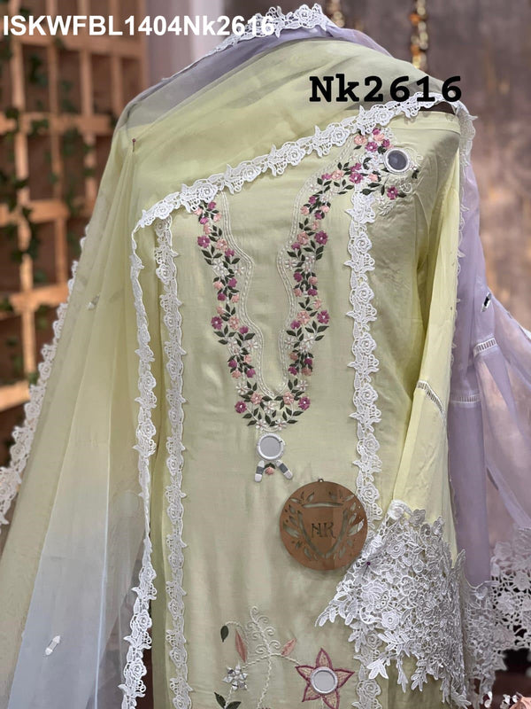 Embroidered Maslin Kurti With Shantoon Bottom And Onbre Dyed Organza Dupatta-ISKWFBL1404Nk2616