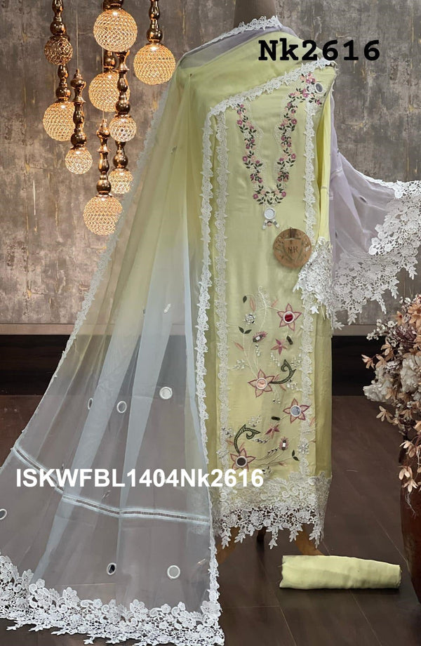 Embroidered Maslin Kurti With Shantoon Bottom And Onbre Dyed Organza Dupatta-ISKWFBL1404Nk2616