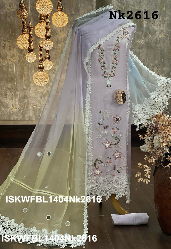 Embroidered Maslin Kurti With Shantoon Bottom And Onbre Dyed Organza Dupatta-ISKWFBL1404Nk2616