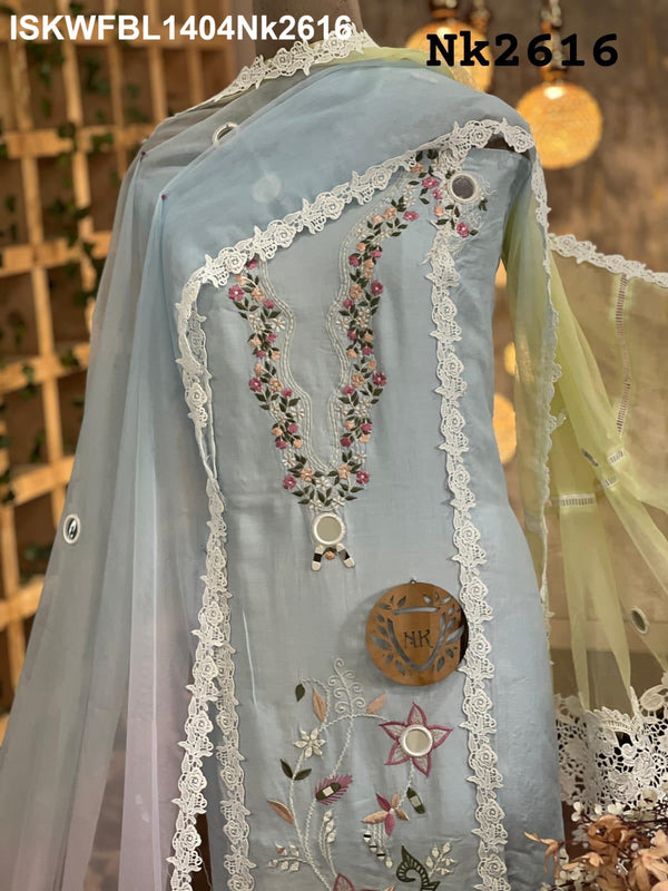 Embroidered Maslin Kurti With Shantoon Bottom And Onbre Dyed Organza Dupatta-ISKWFBL1404Nk2616