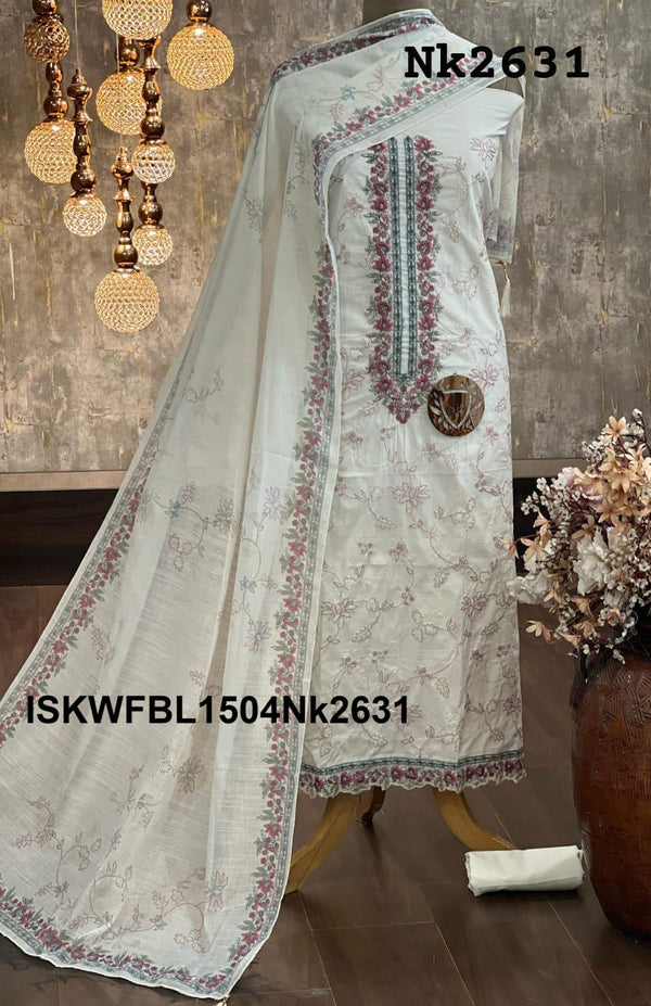 Embroidered Cotton Kurti With Bottom And Digital Printed Linen Dupatta-ISKWFBL1504Nk2631