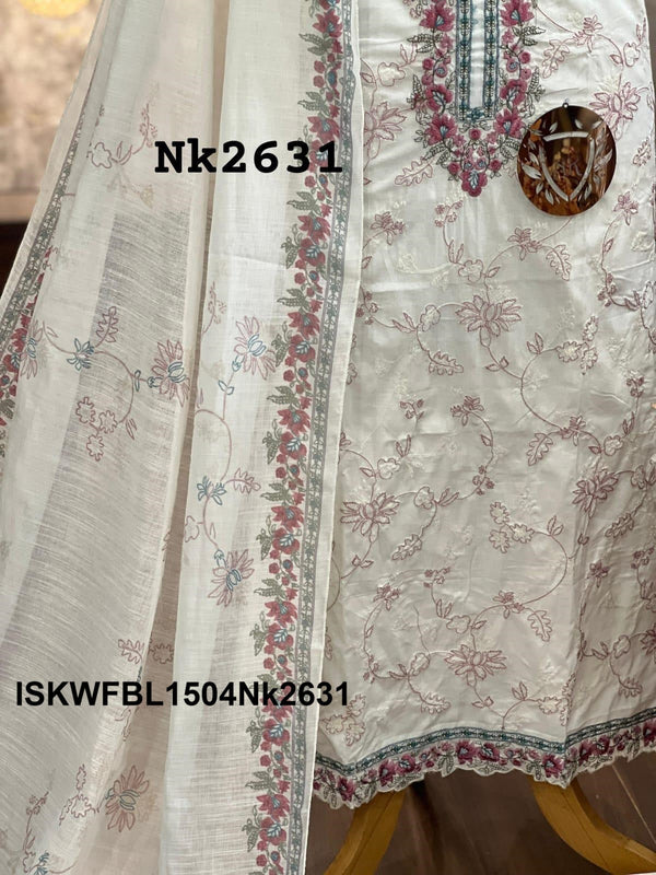 Embroidered Cotton Kurti With Bottom And Digital Printed Linen Dupatta-ISKWFBL1504Nk2631