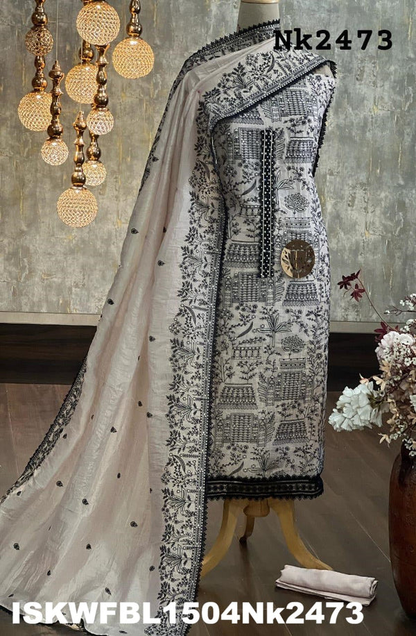 Embroidered Cotton Kurti With Upada Silk Bottom And  Dupatta-ISKWFBL1504Nk2473