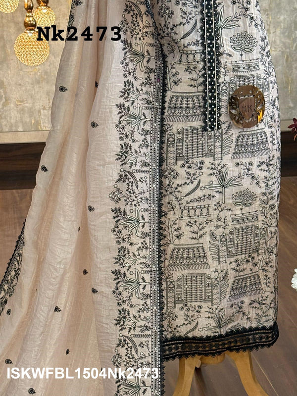 Embroidered Cotton Kurti With Upada Silk Bottom And  Dupatta-ISKWFBL1504Nk2473