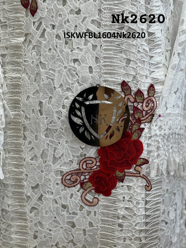 Embroidered Crochet Kurti With Bottom And Net Dupatta-ISKWFBL1604Nk2620