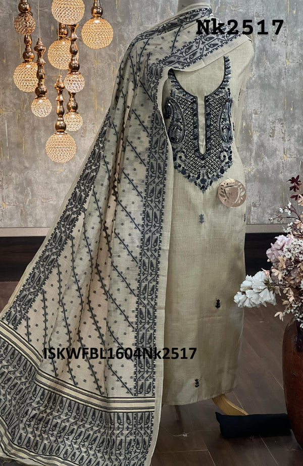 Embroidered Silk Kurti With Shantoon Bottom And Jamdani Weaved Dupatta-ISKWFBL1604Nk2517