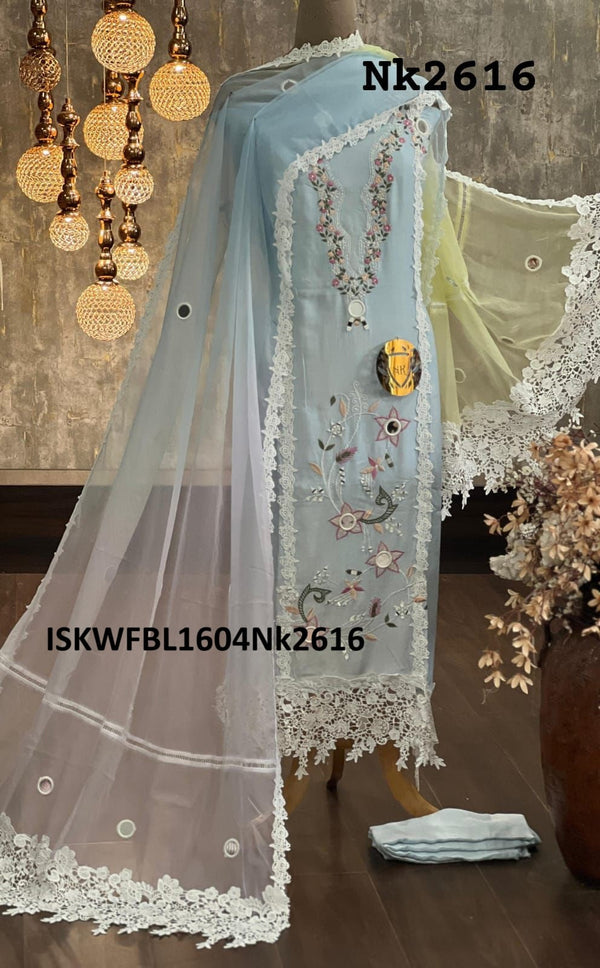 Embroidered Maslin Kurti With Shantoon Bottom And Ombre Dyed Organza Dupatta-ISKWFBL1604Nk2616
