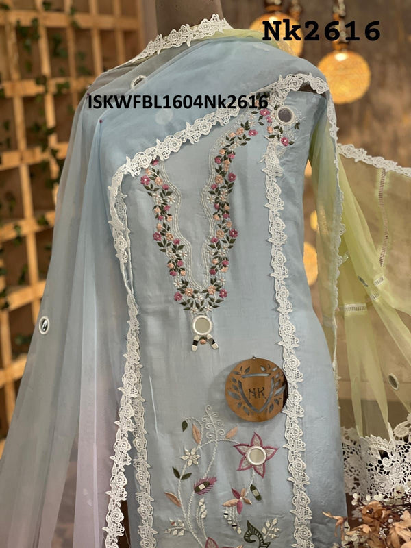 Embroidered Maslin Kurti With Shantoon Bottom And Ombre Dyed Organza Dupatta-ISKWFBL1604Nk2616
