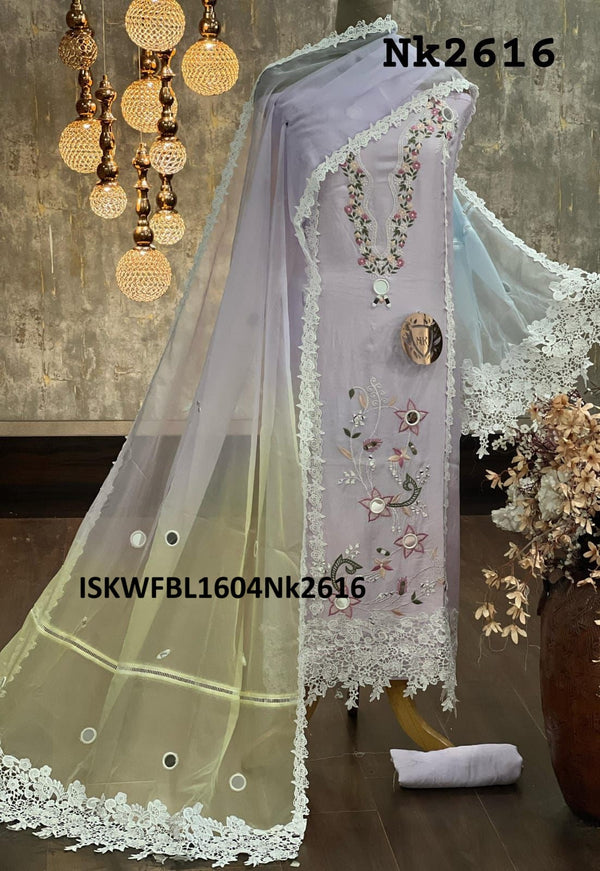 Embroidered Maslin Kurti With Shantoon Bottom And Ombre Dyed Organza Dupatta-ISKWFBL1604Nk2616