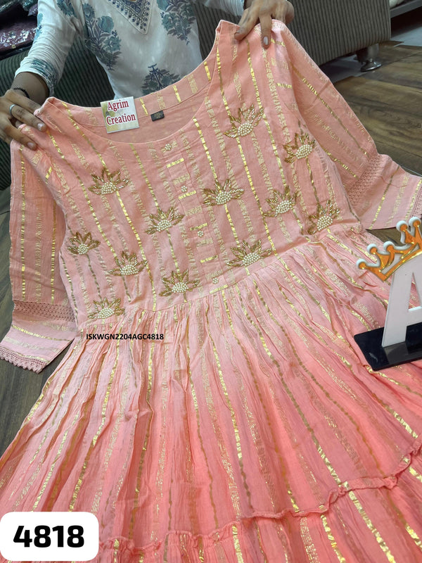 Zari Weaved Malmal Cotton Dress-ISKWGN2204AGC4818