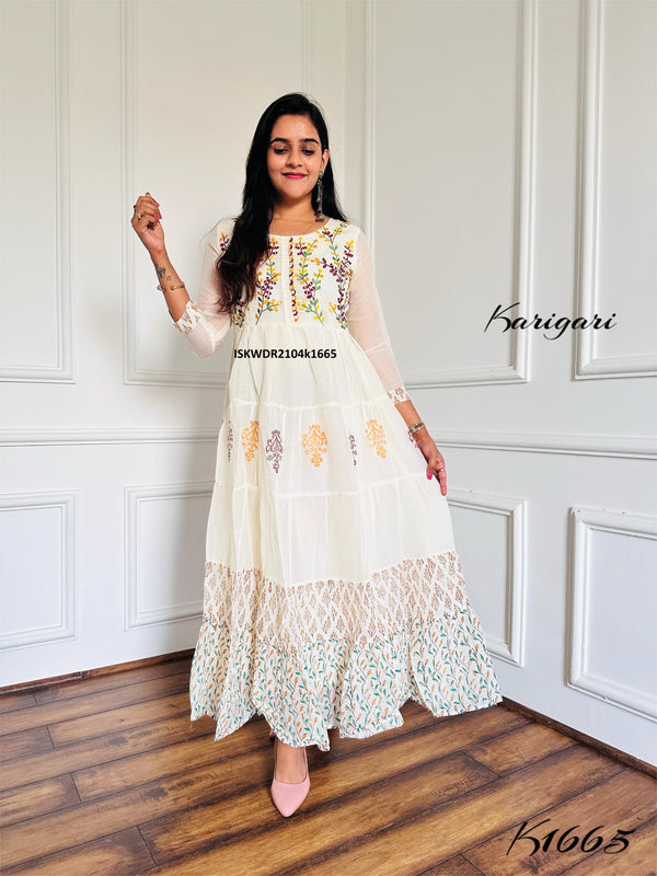 Block Printed Malmal Cotton Dress-ISKWDR2104k1665