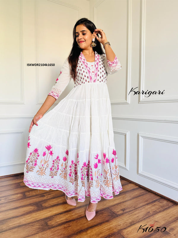 Block Printed Cotton Dress-ISKWDR2104k1650