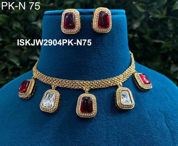 Pure Copper Kundan Jewelry Set-ISKJW2904PK-N75