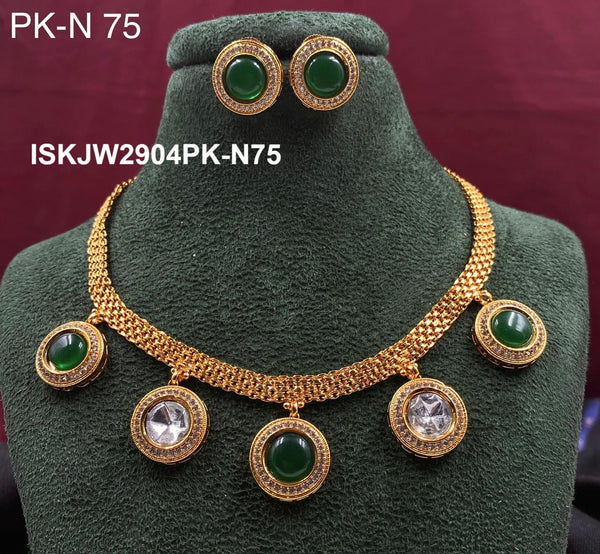 Pure Copper Kundan Jewelry Set-ISKJW2904PK-N75
