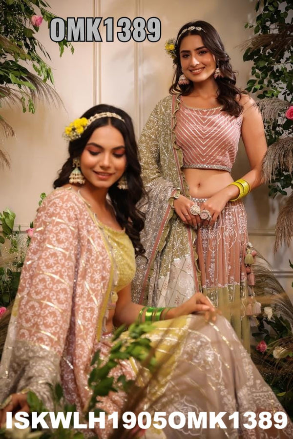 Embroidered Malmal Lehenga With Blouse And Dupatta-ISKWLH1905OMK1389