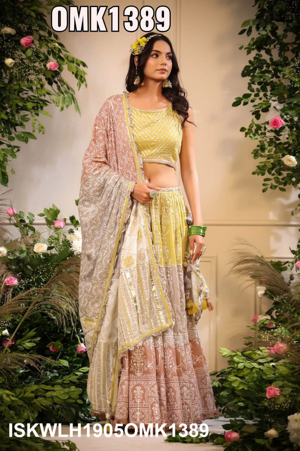 Embroidered Malmal Lehenga With Blouse And Dupatta-ISKWLH1905OMK1389