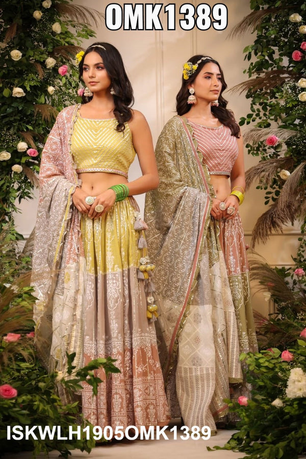 Embroidered Malmal Lehenga With Blouse And Dupatta-ISKWLH1905OMK1389