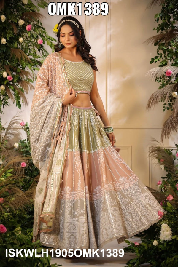 Embroidered Malmal Lehenga With Blouse And Dupatta-ISKWLH1905OMK1389