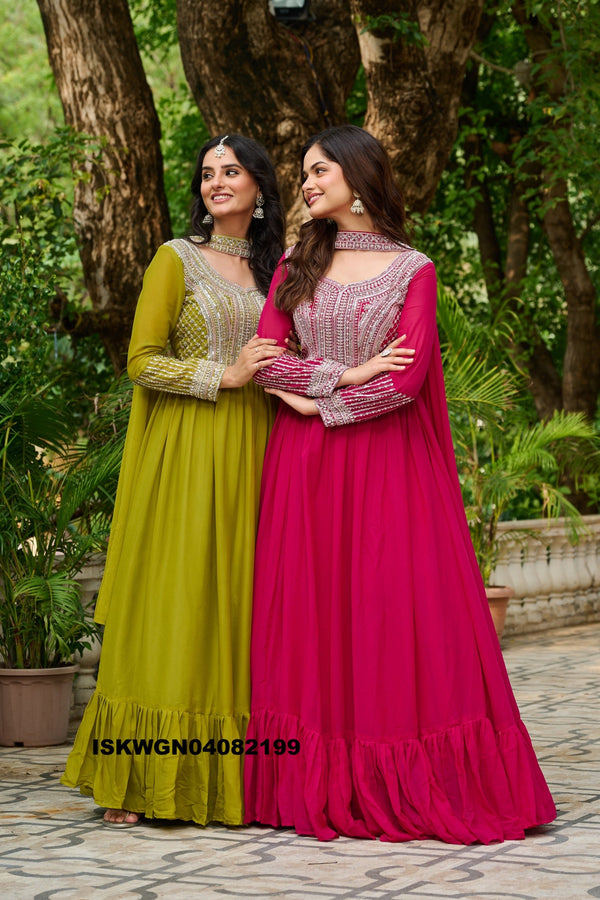 Embroidered Georgette Gown With Dupatta-ISKWGN04082199