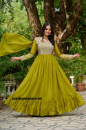 Embroidered Georgette Gown With Dupatta-ISKWGN04082199