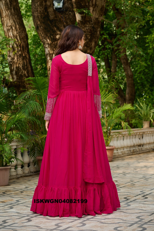 Embroidered Georgette Gown With Dupatta-ISKWGN04082199