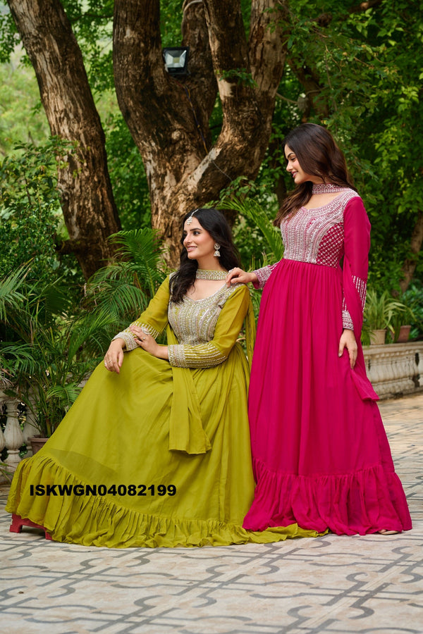 Embroidered Georgette Gown With Dupatta-ISKWGN04082199