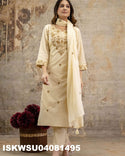 Embroidered Cotton Kurti With Pant And Malmal Cotton Dupatta-ISKWSU04081495