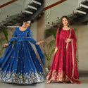 Embroidered Chinon Silk Gown With Dupatta-ISKWGN040818990