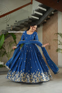 Embroidered Chinon Silk Gown With Dupatta-ISKWGN040818990