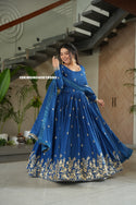 Embroidered Chinon Silk Gown With Dupatta-ISKWGN040818990