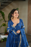 Embroidered Chinon Silk Gown With Dupatta-ISKWGN040818990
