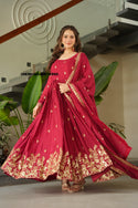 Embroidered Chinon Silk Gown With Dupatta-ISKWGN040818990