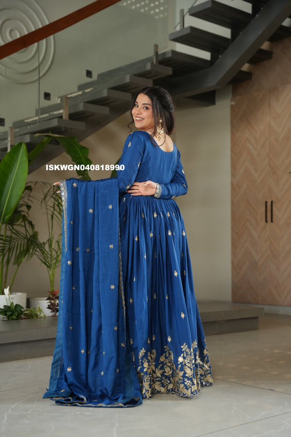Embroidered Chinon Silk Gown With Dupatta-ISKWGN040818990