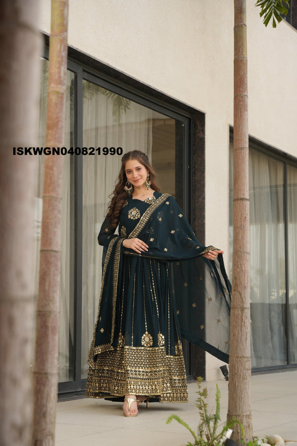 Embroidered Georgette Gown With Dupatta-ISKWGN040821990