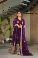Embroidered Georgette Gown With Dupatta-ISKWGN040821990