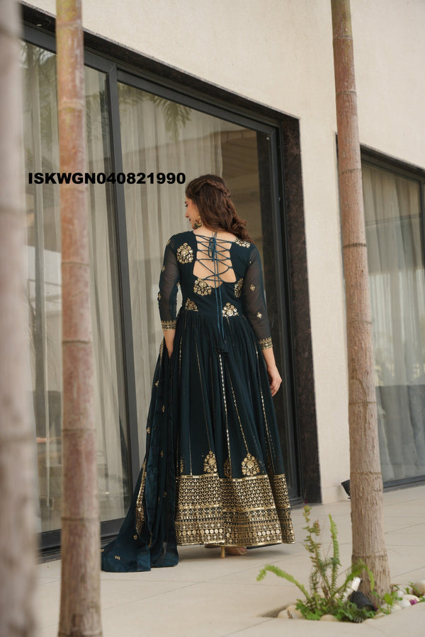 Embroidered Georgette Gown With Dupatta-ISKWGN040821990