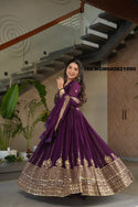 Embroidered Georgette Gown With Dupatta-ISKWGN040821990