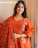 Embroidered Cotton Anarkali Kurti With Pant And Printed Dupatta-ISKWSU040817952